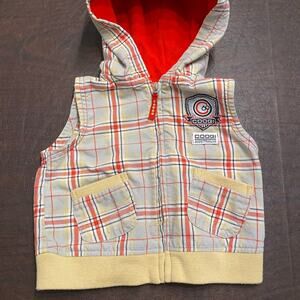 Coogi Baby Plaid Zip Up Vest with Pockets and‎ Hood Red Yellow Grey 3-6 months